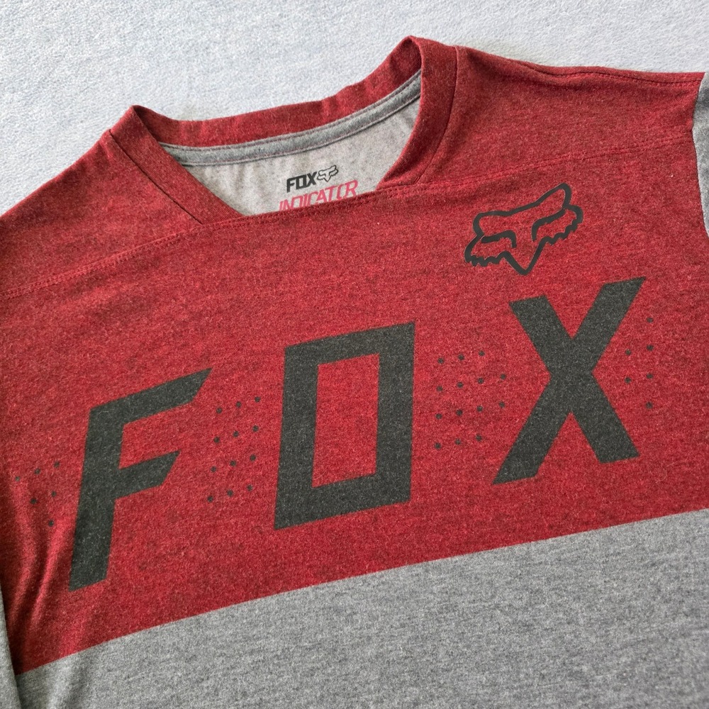 Fox Racing Indicator Mens Red Grey TruDri MTB Jersey Long Sleeve Small